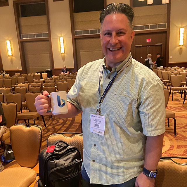 Duane Forrester Acquires New Bing Mug From Fabrice Canel
