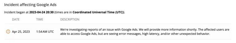 Google Ads errors and issues reported
