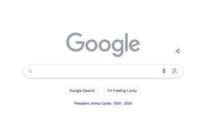 Gray Google Logo For National Day of Mourning for President Jimmy Carter